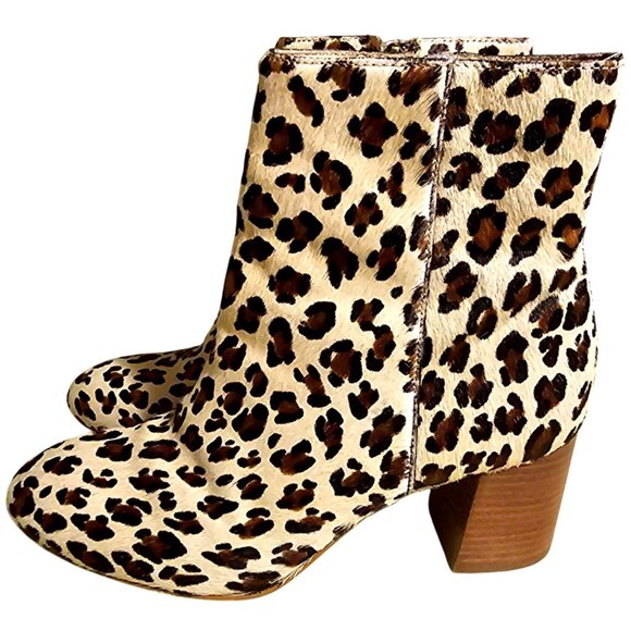 Leopard Print Block Heel Ankle Boots With Side Zipper Closure For Women size 8M - Picture 2 of 10
